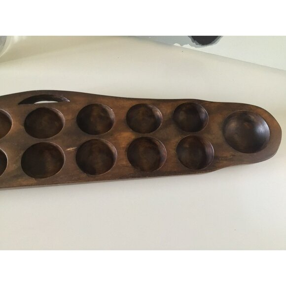 Vintage Hand-Carved Wooden African Mancala Game Board Carved Pits Natural Patina - Picture 7 of 12